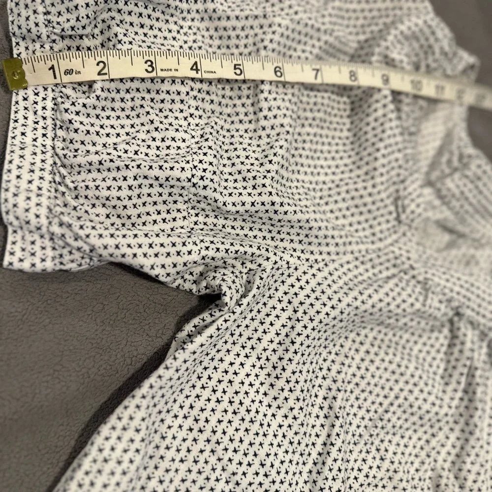 LOFT Sz: L Jacquard Puff Sleeve Square Neck Top Linen Blend Cross Repeat Pattern